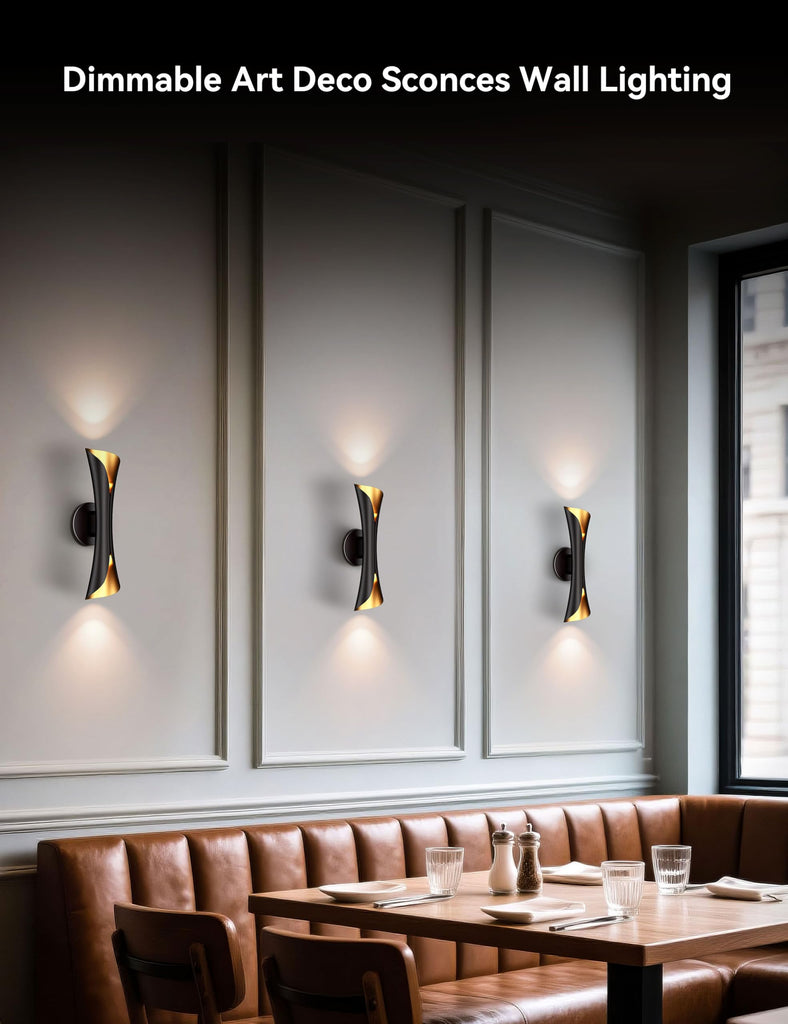 Wall Sconce, Modern Dimmable Hardwired Wall Light Black&Gold 15.7"