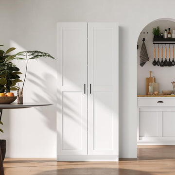 White Tall Kitchen Pantry Cabinet Organizers and Storage with Doors and Adjustable Shelves,Wood Large Gabinetes Para