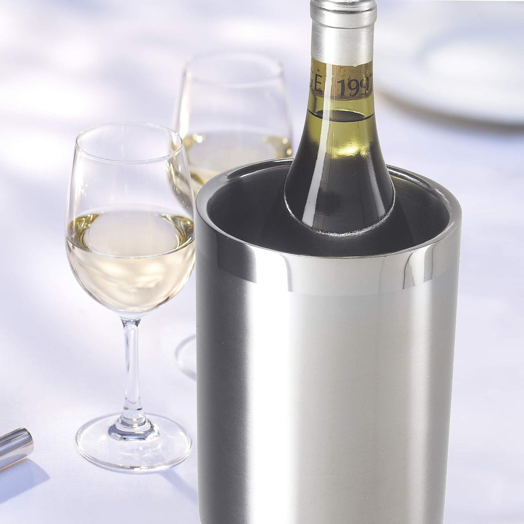 Stainless Steel Double Wall Wine Cooler - Insulated Tabletop Wine Chiller for White Wine & Champagne, Fits Most
