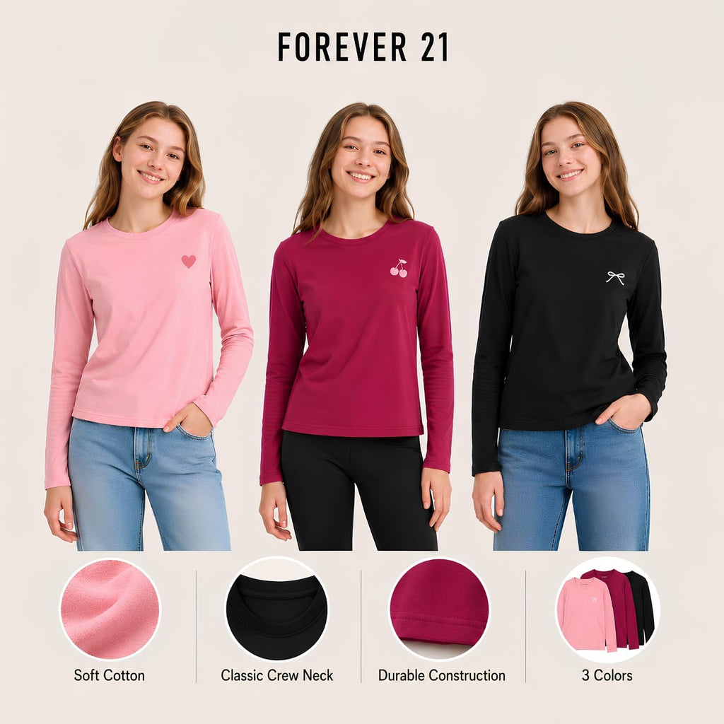 Girls Long Sleeve Shirts Pack, Soft Cotton Blend T Shirts