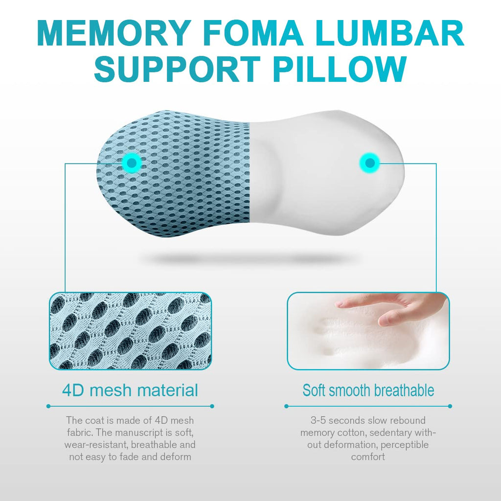 Lumbar Support Pillow Chair, Memory Foam Lumbar Pillow for Lower Back Pain Relief (Blue)