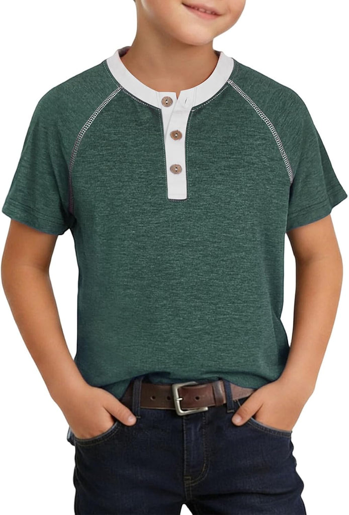 Boy's Henley Shirts Kids Short Sleeve Stylish T-Shirt