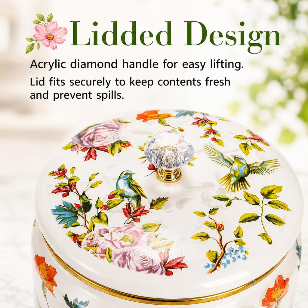 81 oz (2.4 L) Vintage Enamel Canister with Lid, Large Floral Storage Container Kitchen Cookie Jar for Sugar, Tea