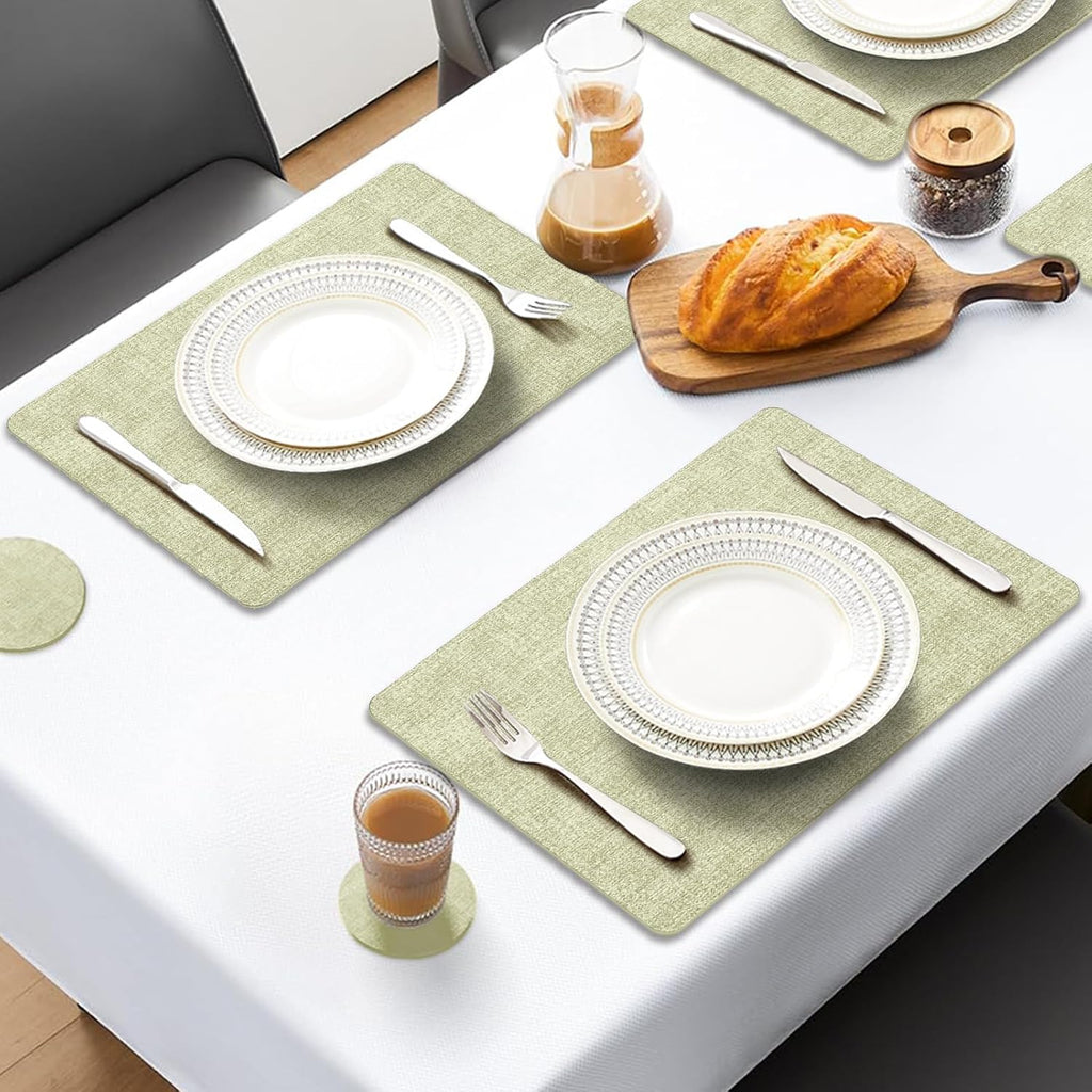 Faux Leather Placemats, Heat Resistant Vinyl Place Mats with Coasters, Wipeable Washable Waterproof Oil - Set of 4