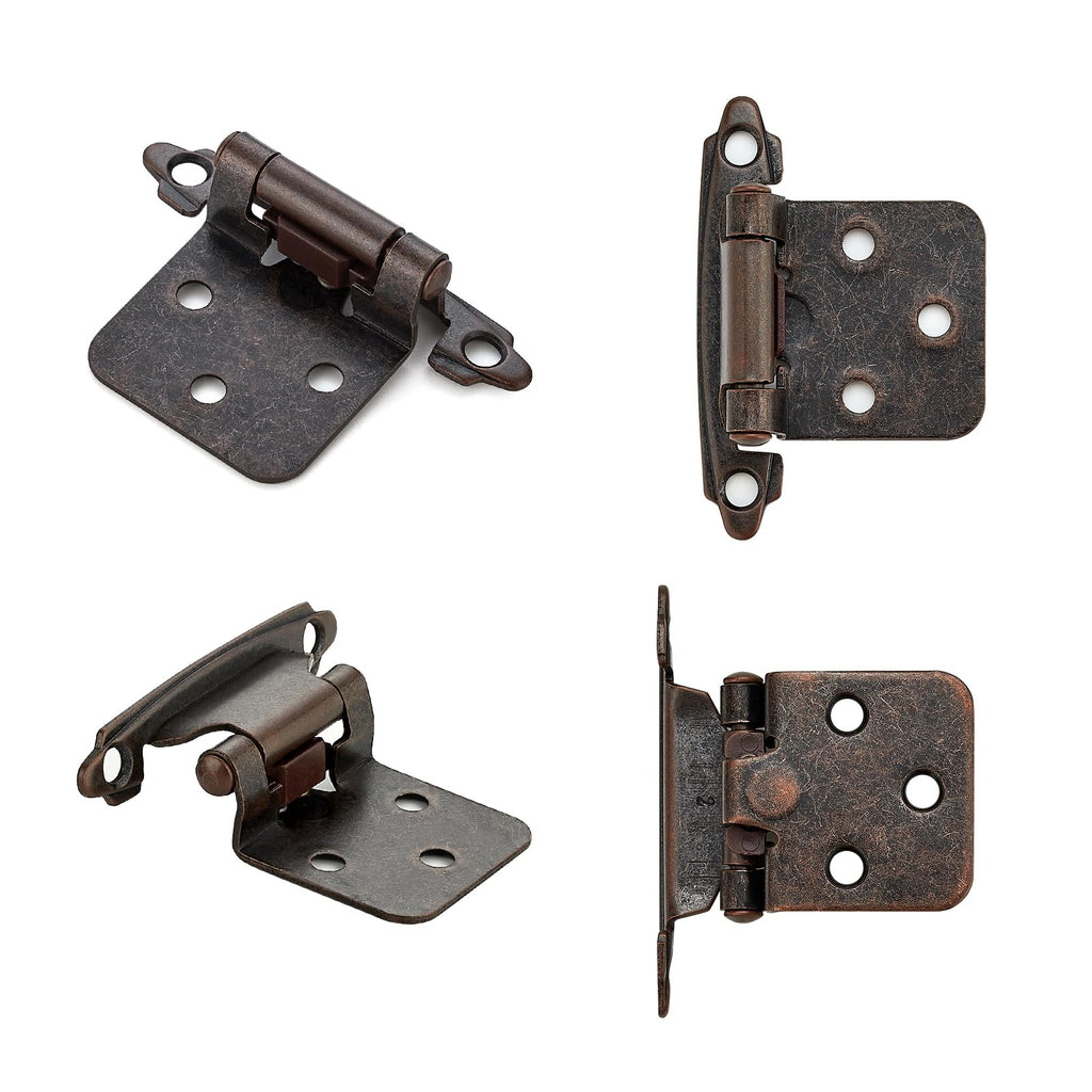 Antique Copper Cabinet Hinges 1/2 Inch Overlay 20 Pack(10 Pairs)