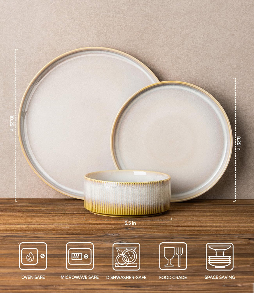 Ceramic Dinnerware Set for 6, 18-Piece Plates and Bowls Set