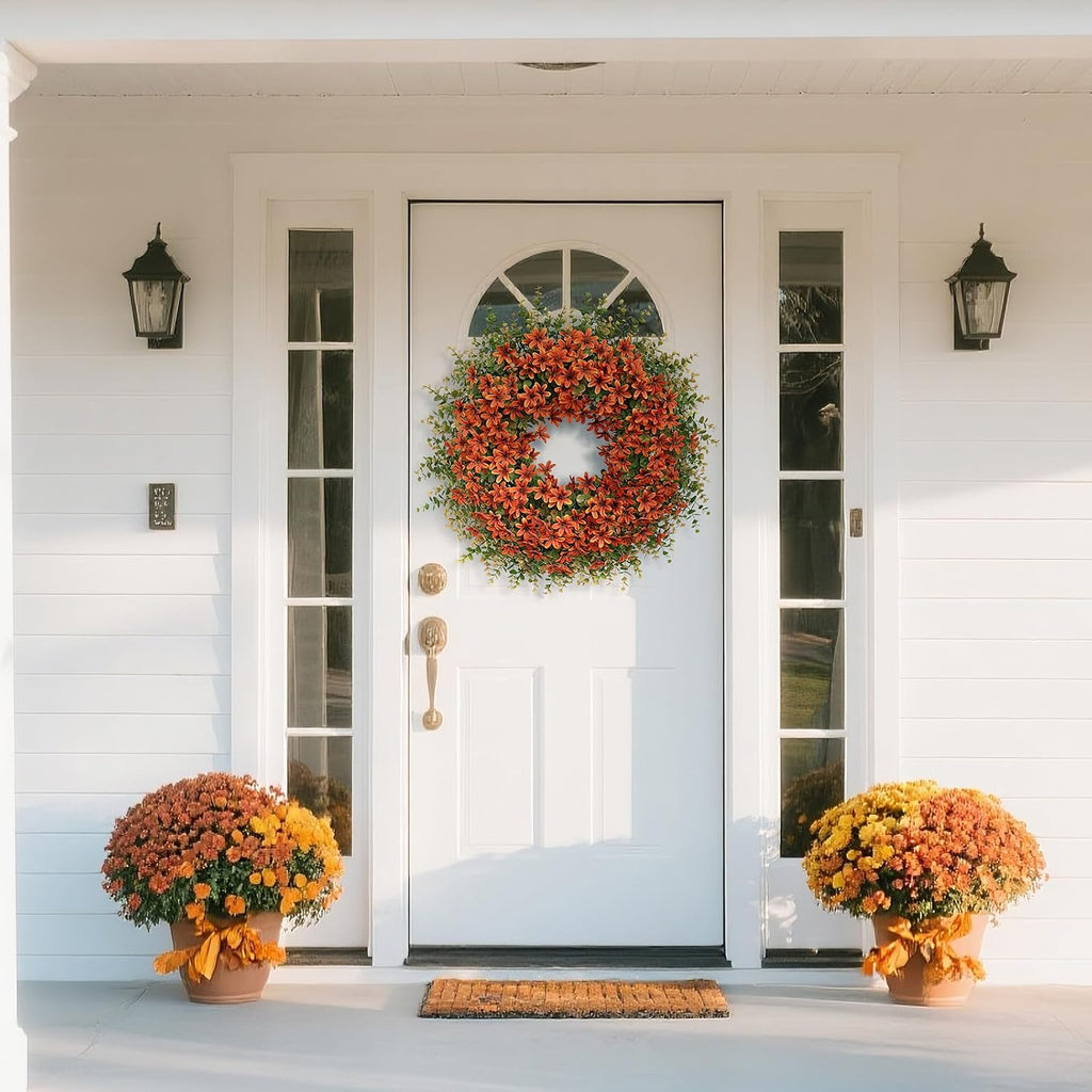 26" Large Artificial Eucalyptus Silk Flower Wreath(Fall Orange)