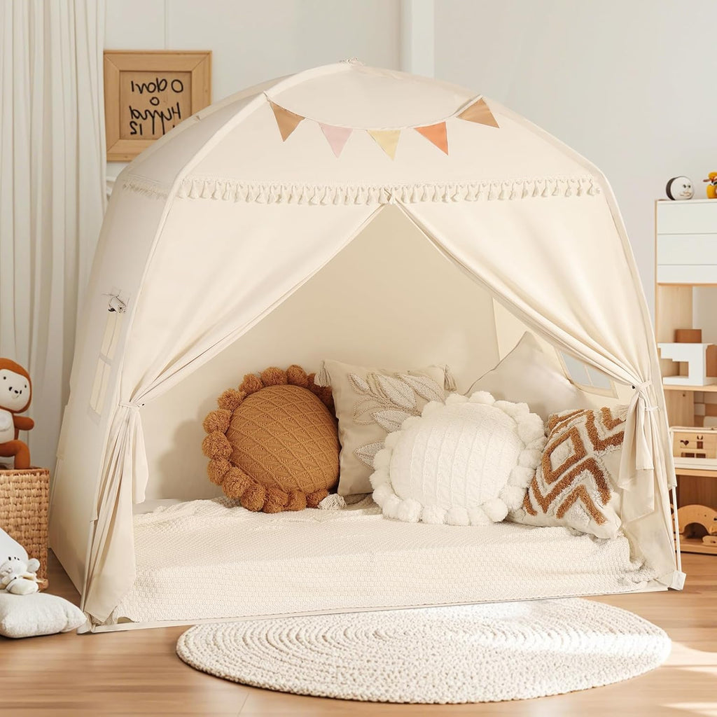 Large Teepee Tent for Kids - Tent for Kids Indoor Kids Teepee for Boys & Girls - Playhouse Inside Canopy Bed