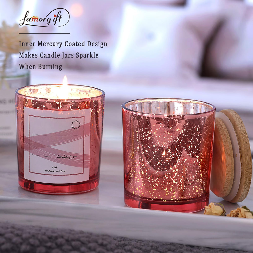 15 Pack Empty Candle Jars With Lids (8oz, Rose Gold) - Making Containers Include 20 Pcs Labels - Mercury Glass Jars