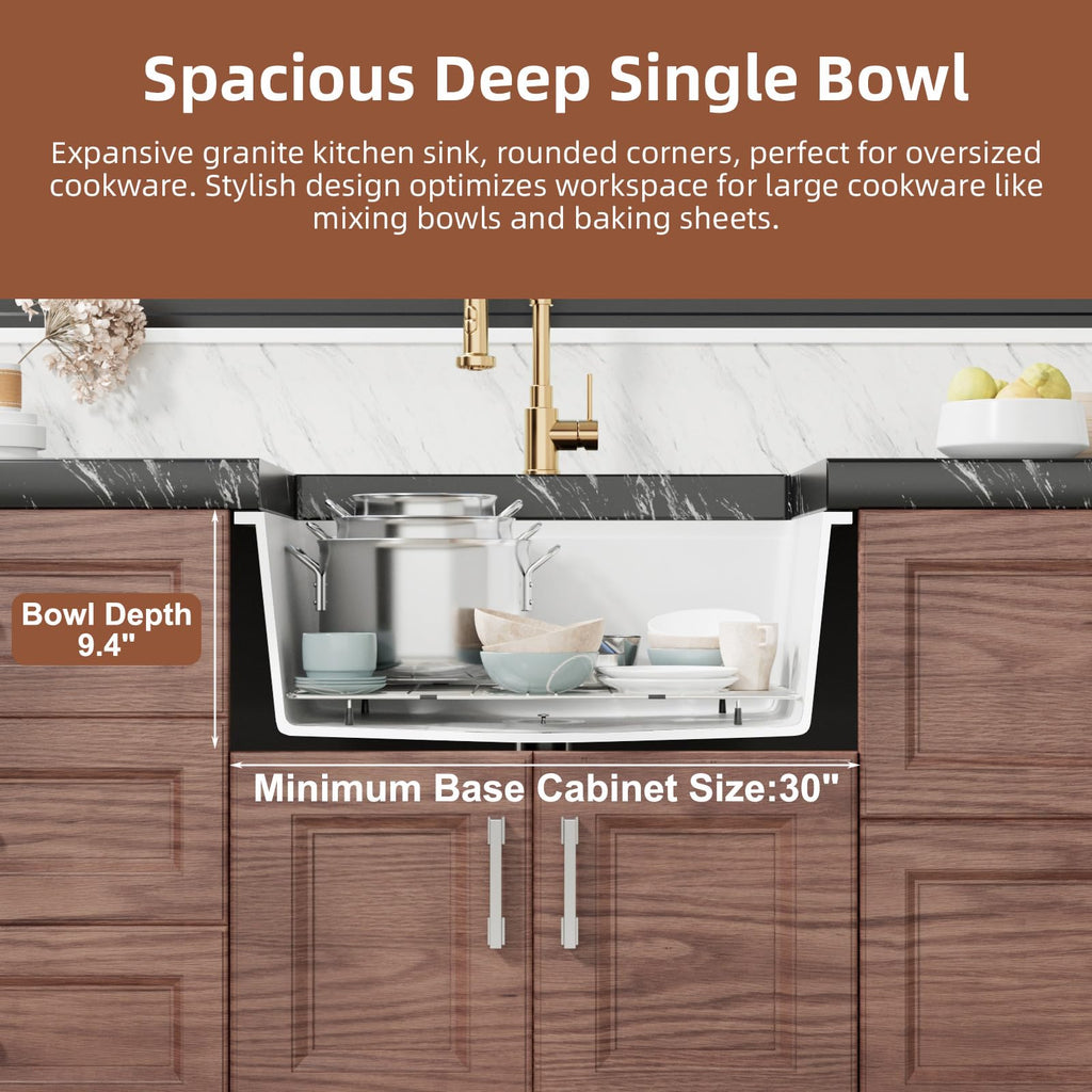 27 Inch White Undermount Granite Kitchen Sink Workstation