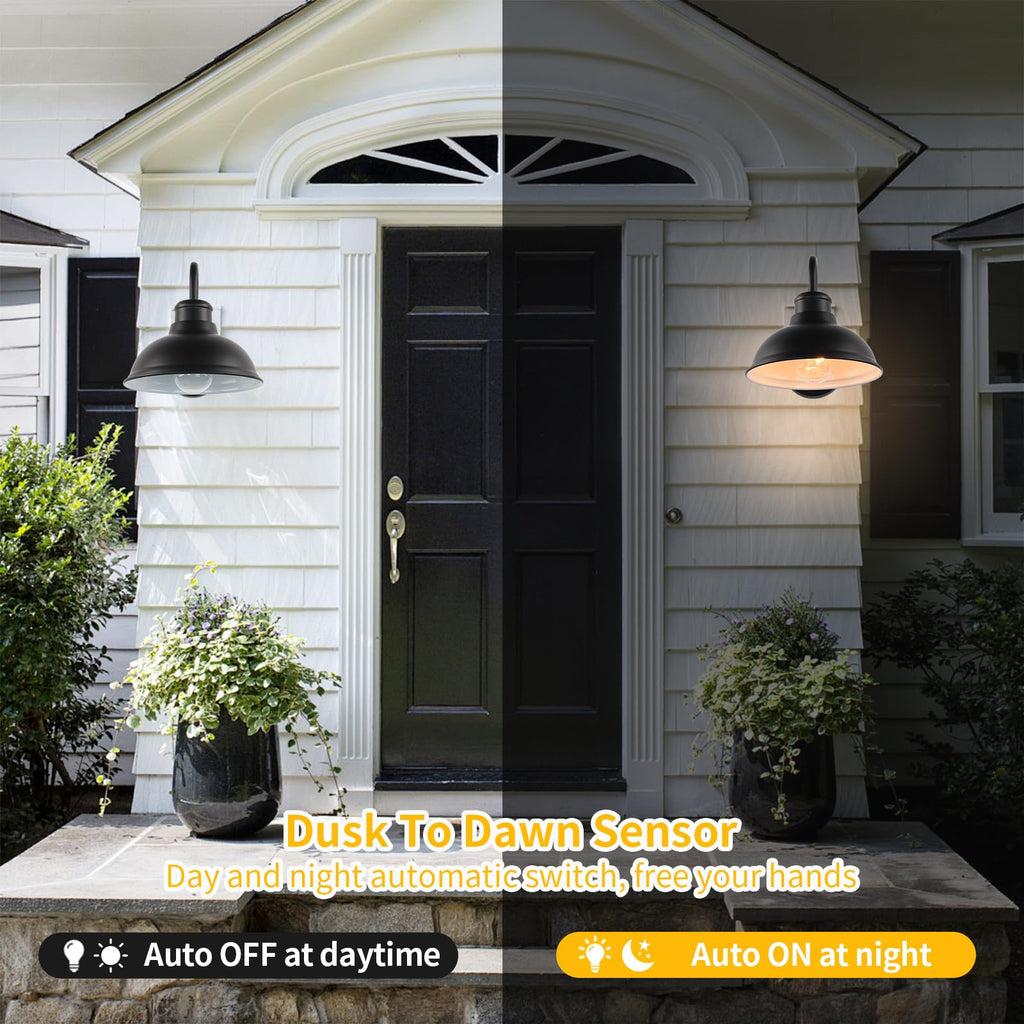 Dusk to Dawn Barn Light Outdoor Sconce 8" Exterior Lighting Fixtures 2 Pack