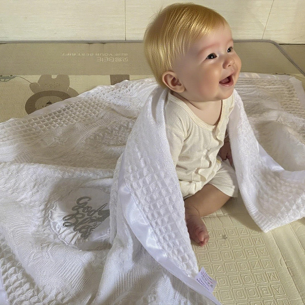 Baptism Blanket White Baby Blankets for Boys Girls Christian Christening Gifts Knit Crochet Soft Embroidered Neutral