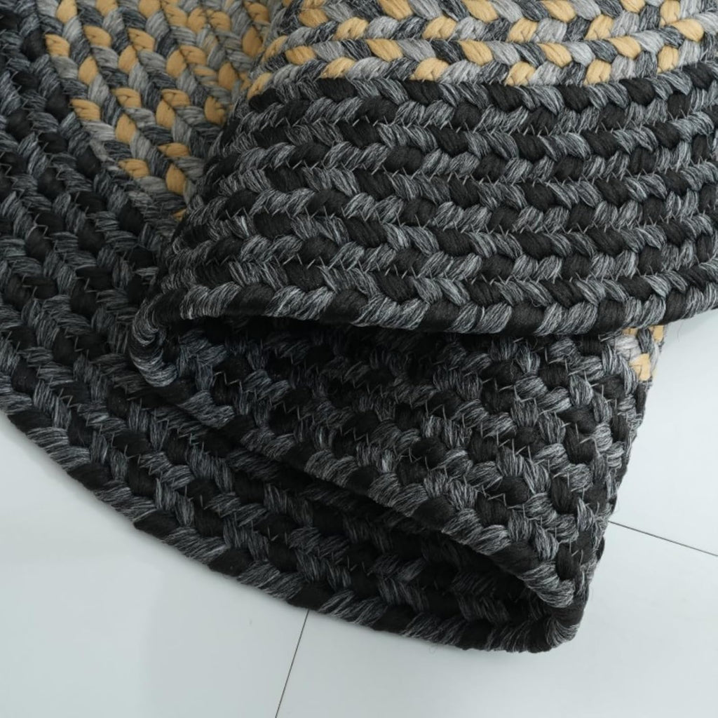 3x5 Oval Braided Area Rug, Brown Black Farmhouse Kitchen Mat | Anti-Slip PP Country Rope Rug, Entryway Porch Deck