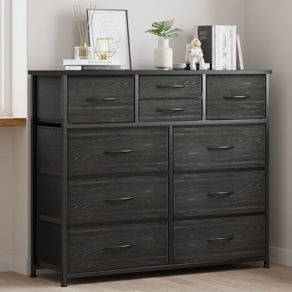 10 Drawers Dresser, Chest of Drawers for Closets, Black