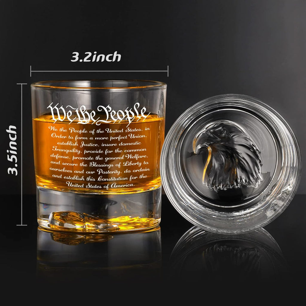Whiskey Decanter Engraved We The People American Flag, 750ml Whiskey Decanter Set with 2 Glasses, Fathers Day