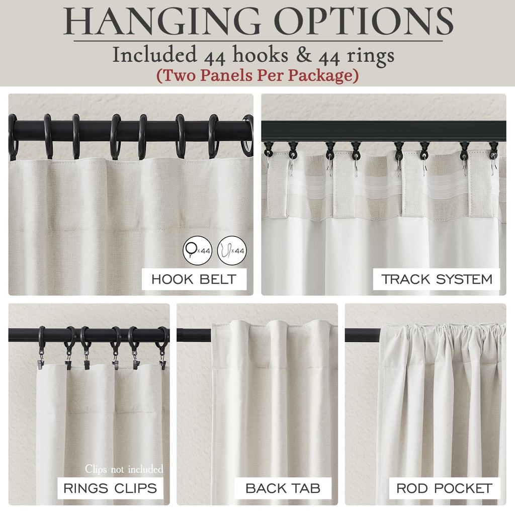 Butter Cream Extra Wide 70 Floor to Ceiling Blackout Curtains, Linen Blend Pleated Farmhouse Drapes Rod Pocket