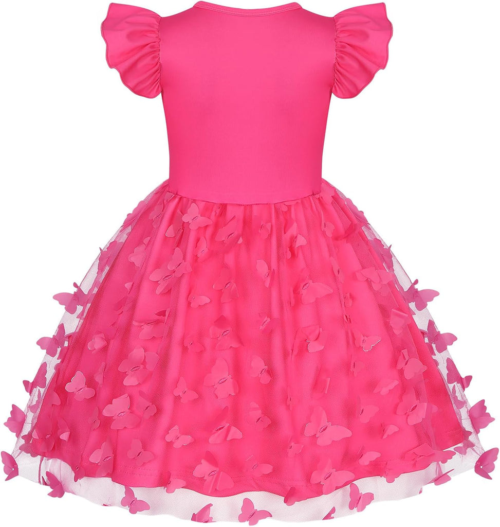 Girls Casual Dresses Toddler Ruffle Sleeve Butterfly Tulle Dress