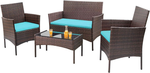 4 Pieces Patio Rattan Chair Wicker, Outdoor Indoor Use Backyard Porch Garden Poolside Balcony Furniture Sets (Blue) A106-B07WBXYLX9