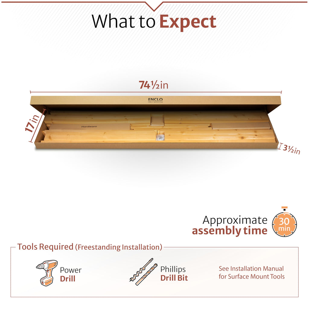 Convertible Freestanding/Surface Mounted Privacy Screen, Cedar Wood