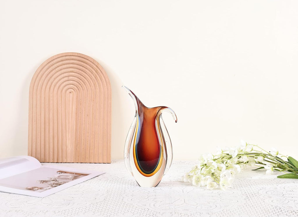 Blown Glass vase, Unique Murano Style Glass Art Deco vase TV Stand, Table Setting, Office, Room and Desktop