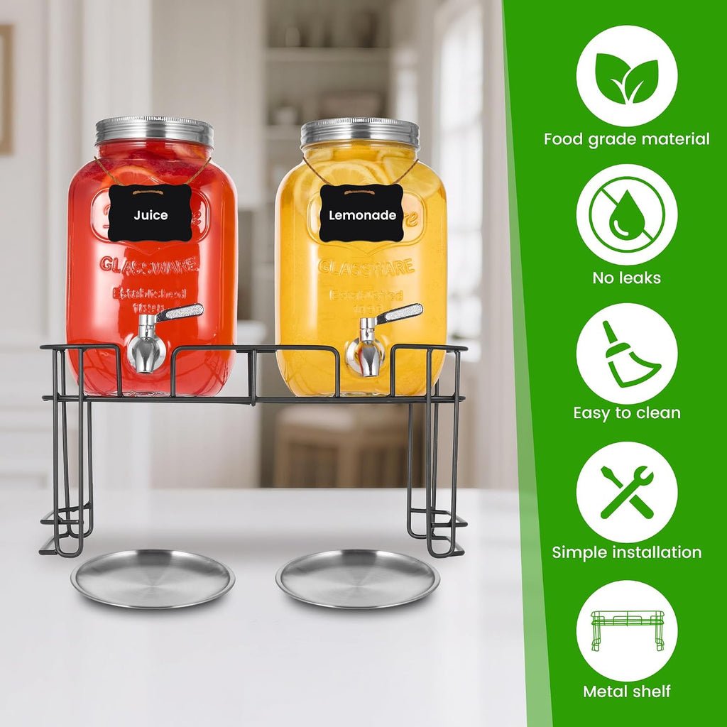 Drink Dispenser, 2 Pack 1 Gallon For Parties,Beverage Dispenser, Glass Drink Dispenser With Stand And Spigot - Set of 2