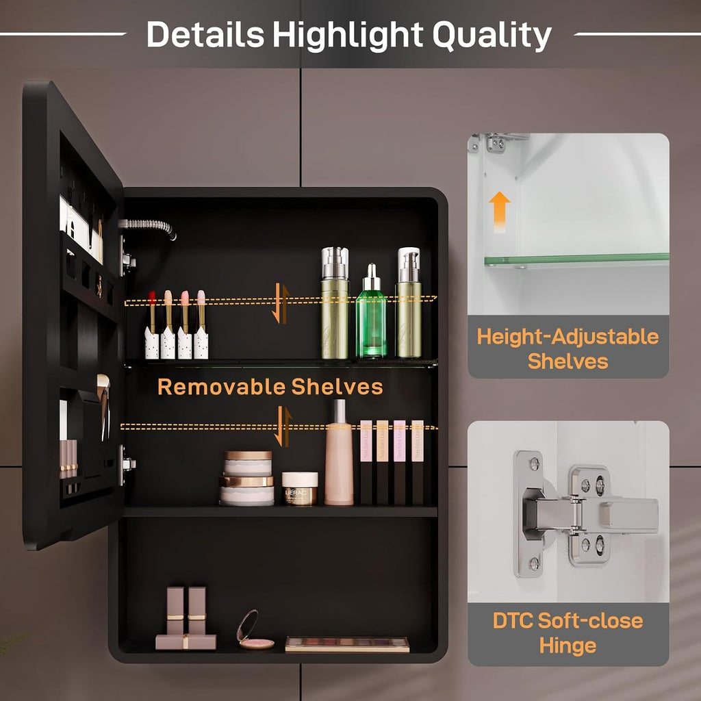 19"x28" Lighted Medicine Cabinet, Bathroom Mirror with Storage Touch Screen Switch Anti-Fog, Adjustable Brightness