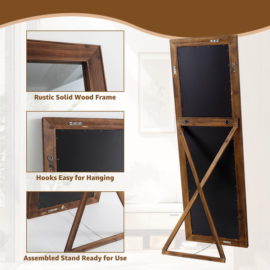 64"x21" Rustic Farmhouse Full Length Mirror with Solid Wood Frame