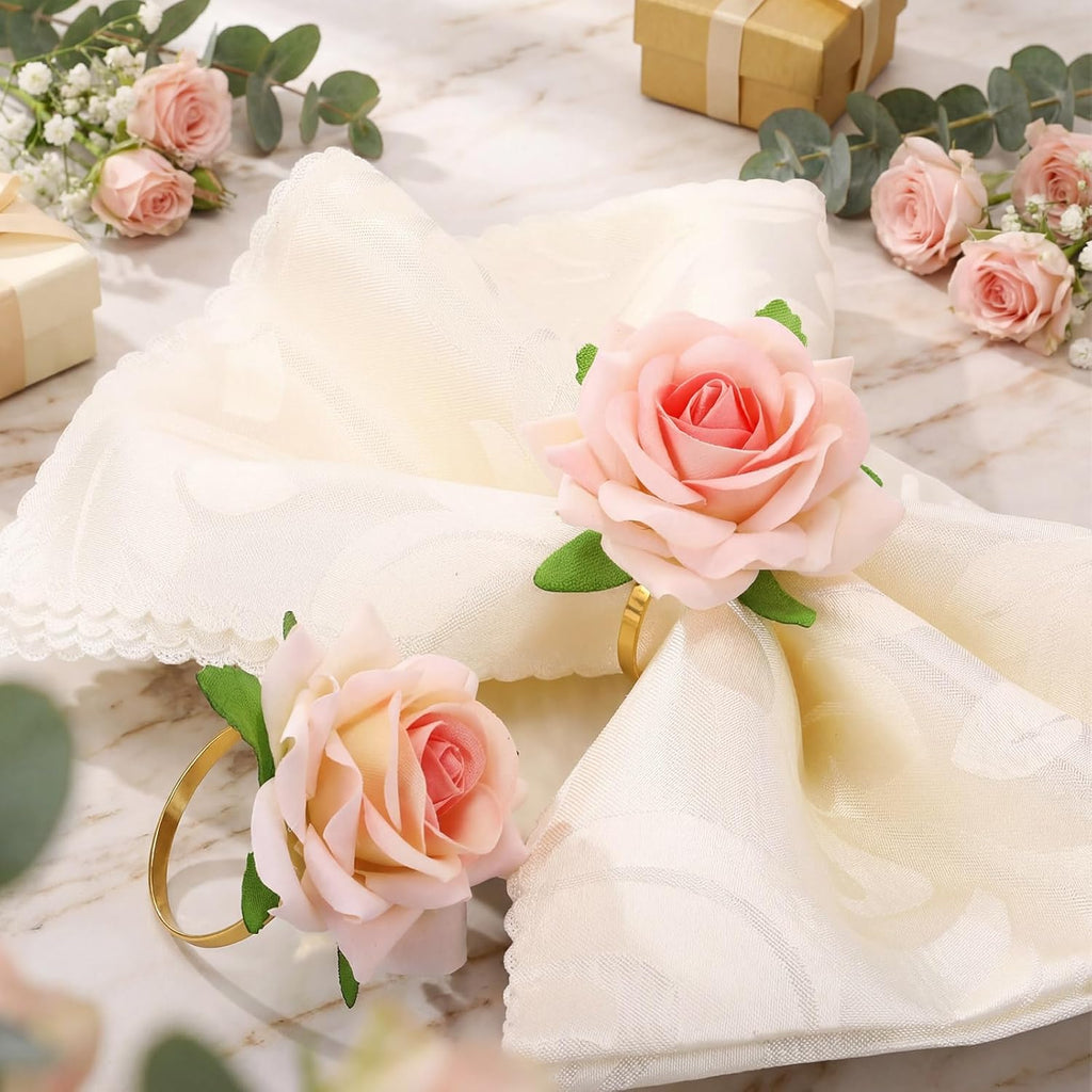 Set Mother's Day Napkin Ring Rose Flower Metal Napkin Ring Designed with Rose Serviette Buckle for Mother's Day - Set of 8