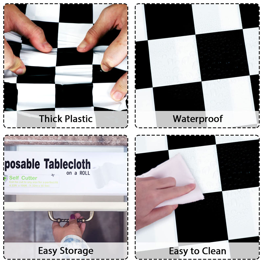 Black and White Checkered Tablecloth Roll 52 in x 100 Ft with Slide Cutter Black Checkered Table Cloth Roll Picnic