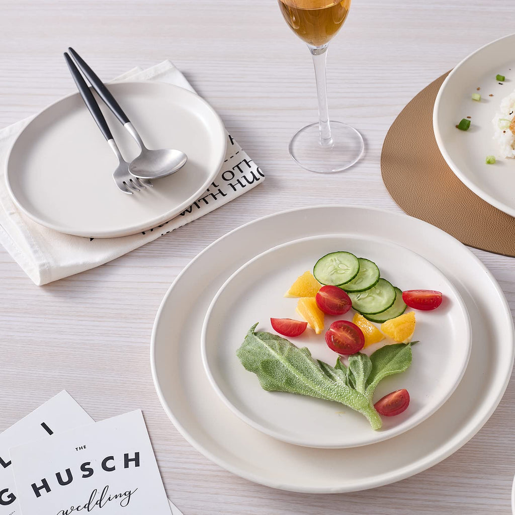 Lain Jules Modern Stoneware 32-Piece Round Dinnerware Set, Plates and Bowls Sets, Dish Set for 8, White