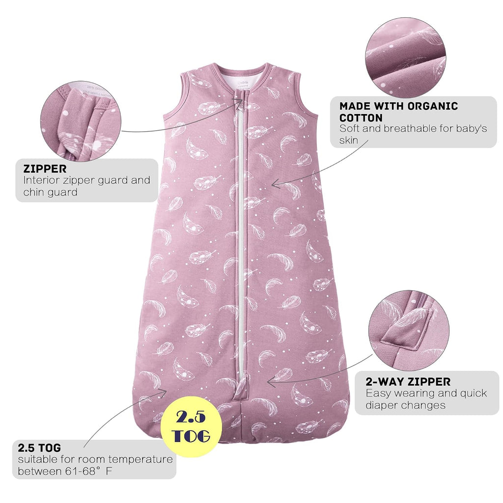 Baby Sleep Sack Organic Cotton Sleeping Bag with- 2.5 TOG Sleeping Bag with Way Zipper, Boys Girls Swaddle