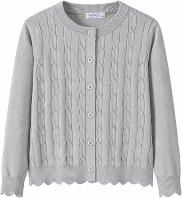 Girls Cable Knit Cardigan Kids Button Up Uniform Sweater Tops