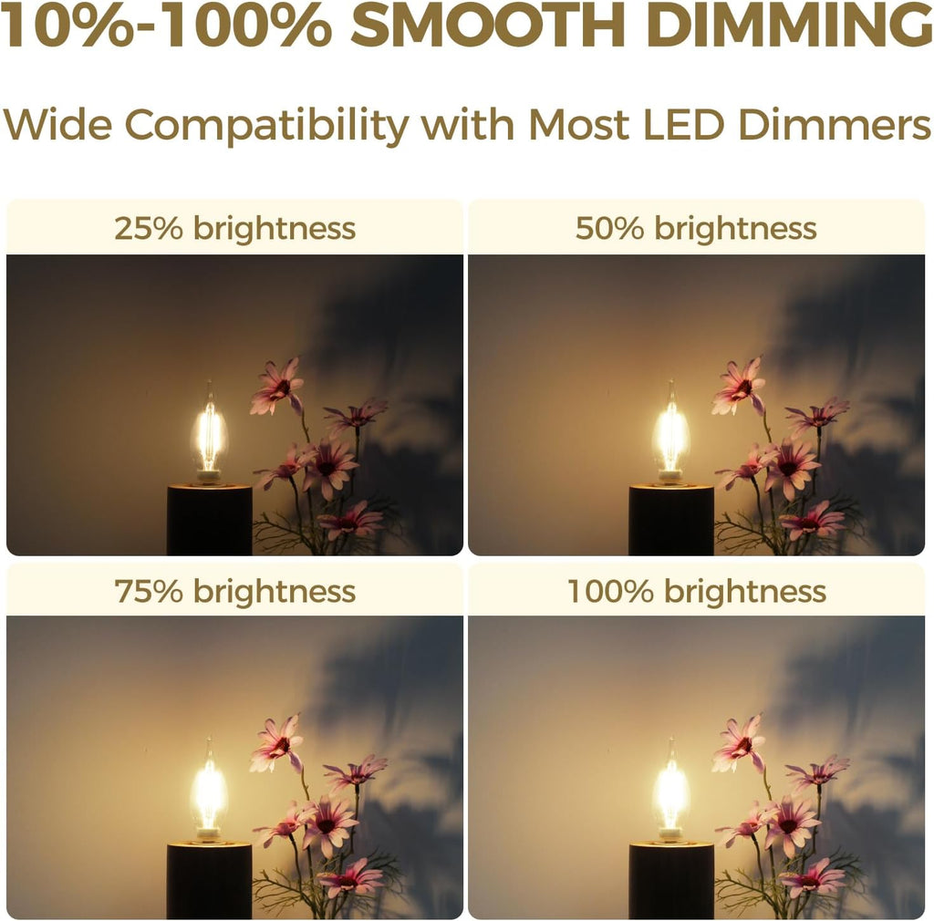 Candelabra Light Bulbs 40W Eq 3000K, Dimmable E12 Bulb, 12 Pack