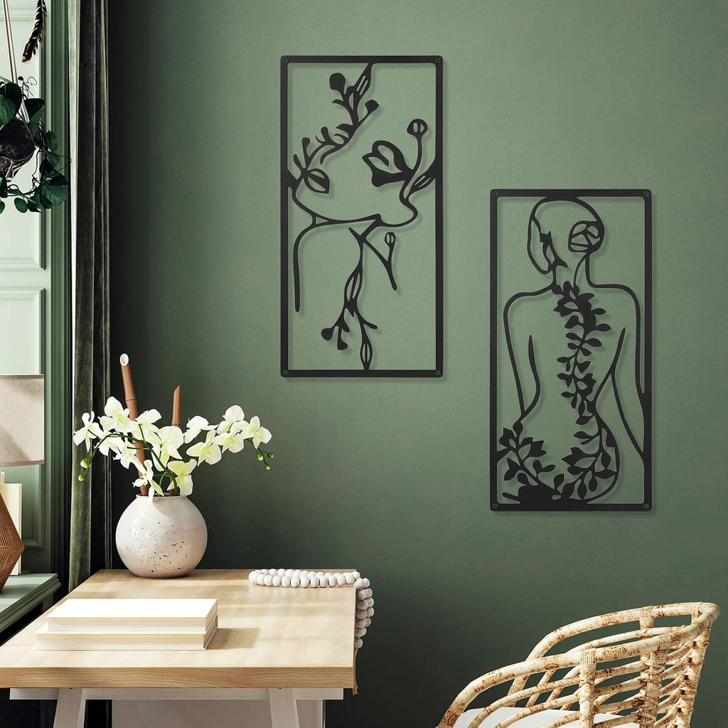 Metal Wall Art Decor Minimalist Abstract Woman Wall Art Line Drawing metal line art Home Hanging Art Decor - Set of 4