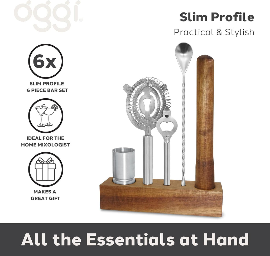 6-Piece Slim Bartender Kit - Ideal Bar Cart Accessories, Great Decor and Accessories for the Home Bar, Bartending Kit - Set of 6
