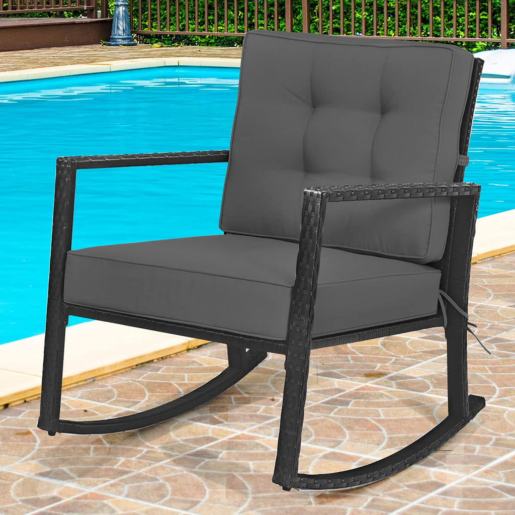 Outdoor Rocking Chair with 5" Thick Soft Cushions, Grey (2)