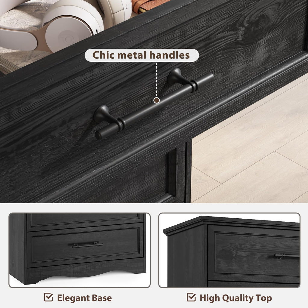 Black 7 Drawer Dresser, 52" Tall Chest of Drawers