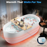 51" Stone Resin Freestanding Bathtub, Matte White Stone Resin Soaking Tub, Oval Shape Solid Surface Freestanding Tubs
