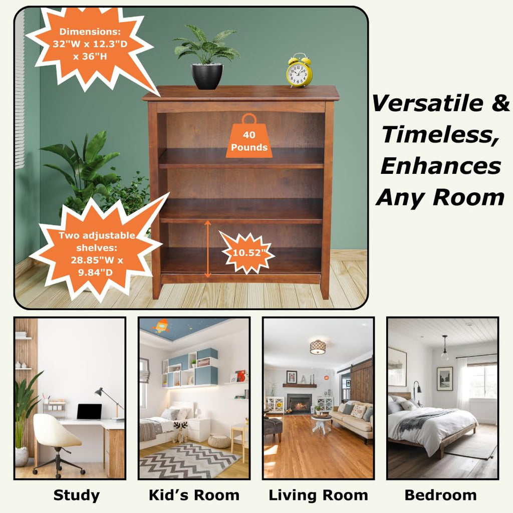 Solid Wood Bookcase 36 in. High, Espresso