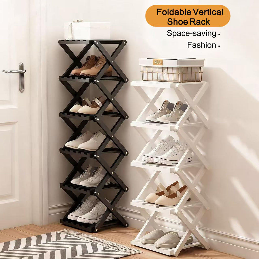 Vertical Black Shoe Rack Small, 5 Tier Portable Folding Shoe Storage Rack, Without Installation Free Standing Shoe