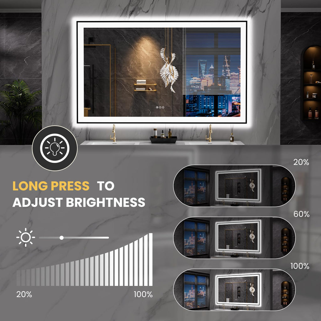 60"X36" LED Bathroom Mirror Black Framed