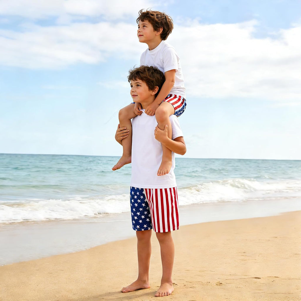 Boys Funny Print Swim Trunks with Anti-Chafe Mesh Lining