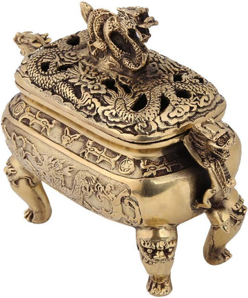 Antique Bronze Copper Chinese Dragon Incense Burner Holder Home Decoration Religious Meditation Decor Art Piece