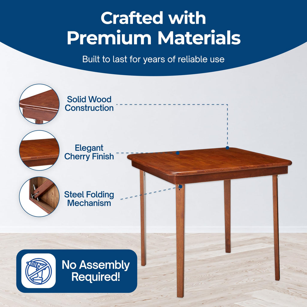 Classic Straight Edge Square Wood Folding Table, 32 in, Cherry