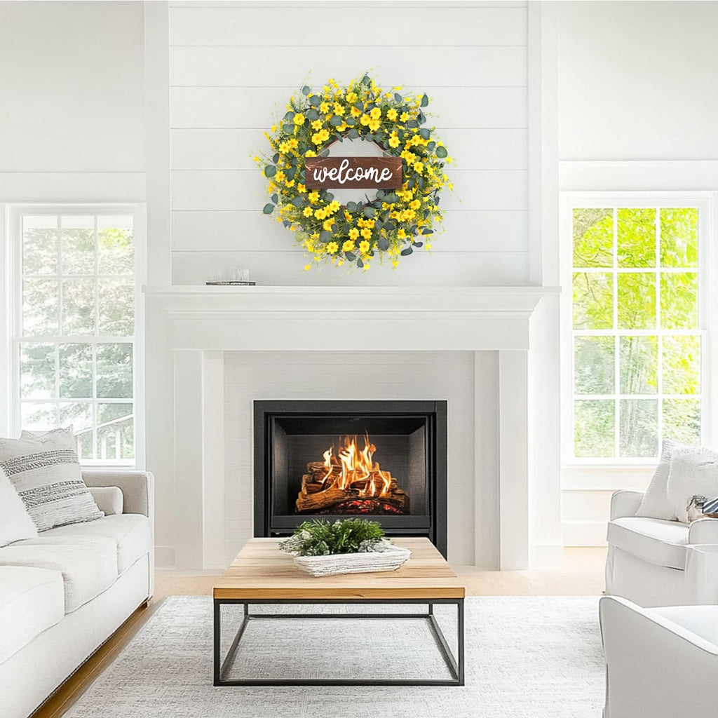 24'' Sunflower Wreaths for Front Door, Welcome Front Door Wreath Summer