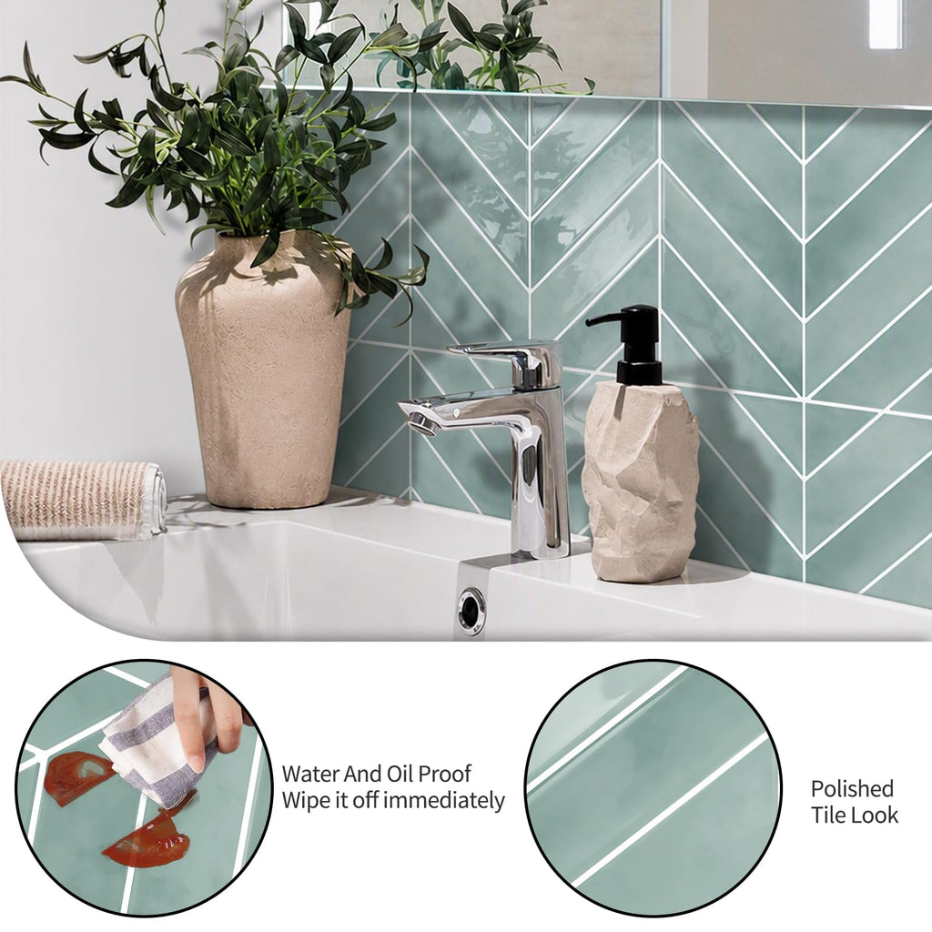 10 Sheets Thicker Herringbone Peel and Stick Backsplash(Blue,12.6"x9.9")