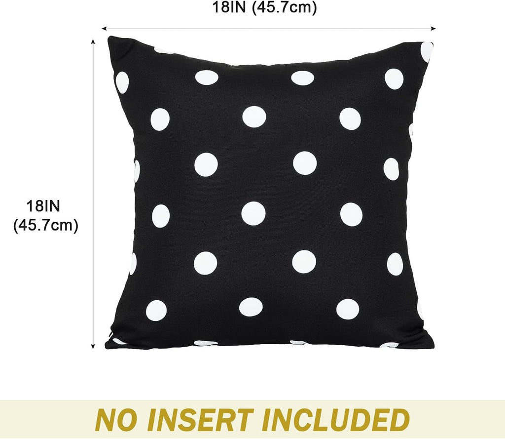 18X18'' Set of 2 Waterproof Outdoor Pillow Covers for Spring Summer Patio Throw Pillows, Black White Polka Dot, 18X18