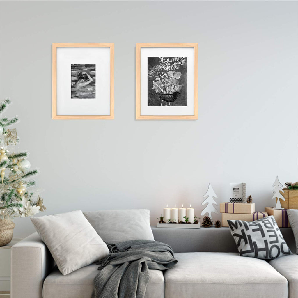11x14 Picture Frame Natural, Solid Wood Frame 11x14 with Acrylic Plexiglass for Pictures 5x7/8x10 With Mat, Tabletop