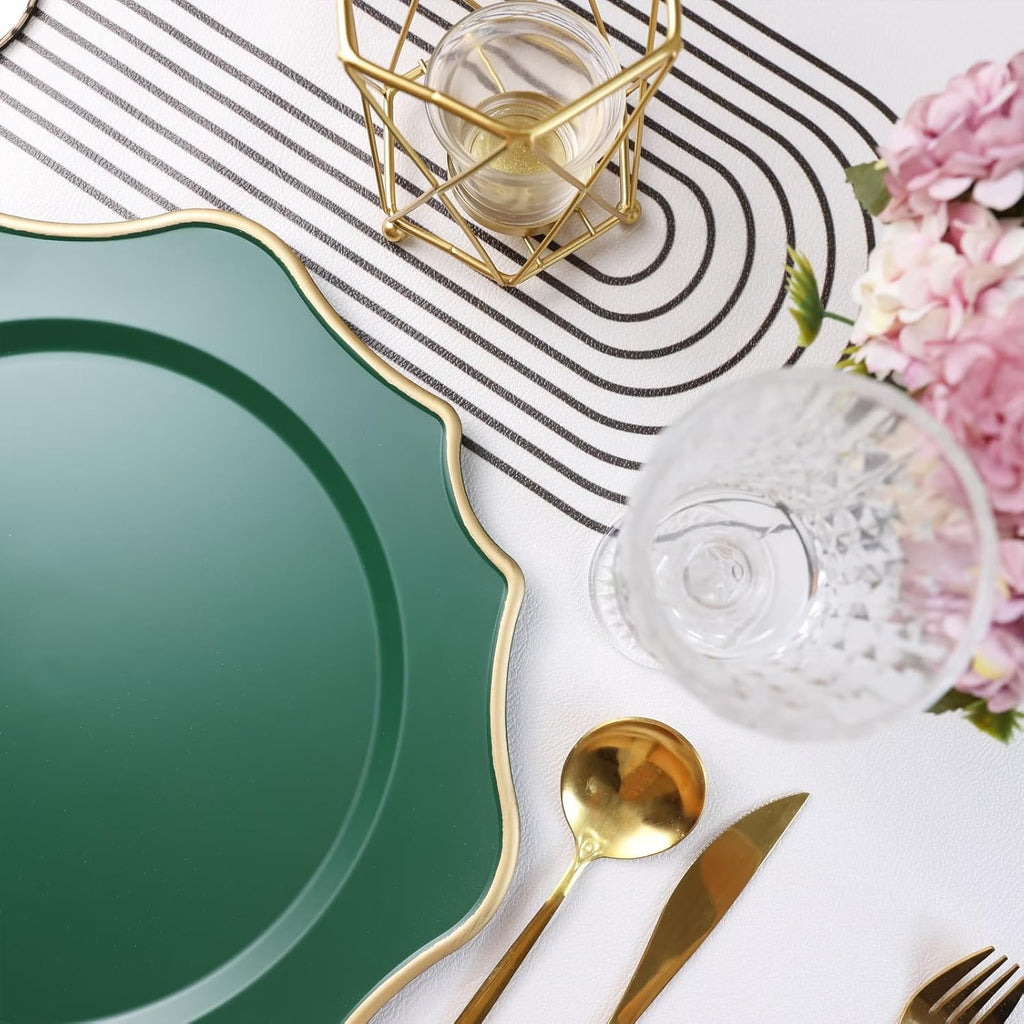 Green Chargers for Dinner Plates, 13 Inch Scalloped Plastic Decorative Table Charger Service Plates Set of 6