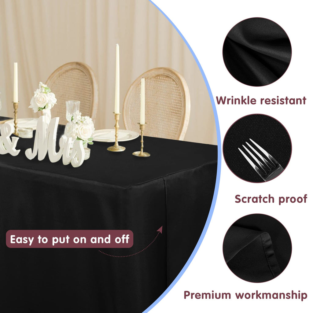 Fitted Table Cloths For 8 Foot Rectangle Tables, Vendor Booth 2 Pack Black